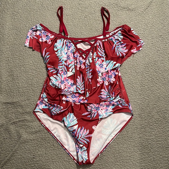 Other - Floral print with one piece swimsuit